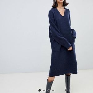 Wool Sweater Dress in Navy Blue